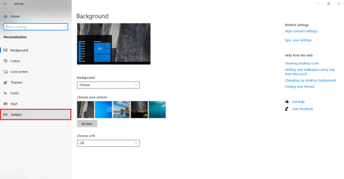 Einstellungsseite von Windows personalisieren