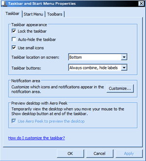 Windows 7 Taskleisteneinstellungen