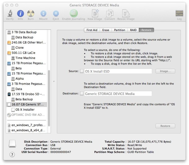 OS X 설치 프로그램 USB 만들기