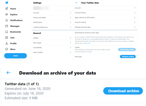 télécharger une archive de vos données